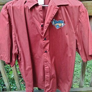 Disney Parks Bowling Shirt Mens Large Red Goofy Gutter Balls Splits Happen